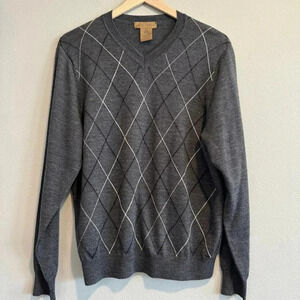 Mario Gilberti Wool Sweater V Neck Argyle Diamond Made in Italy Preppy Grandpa S